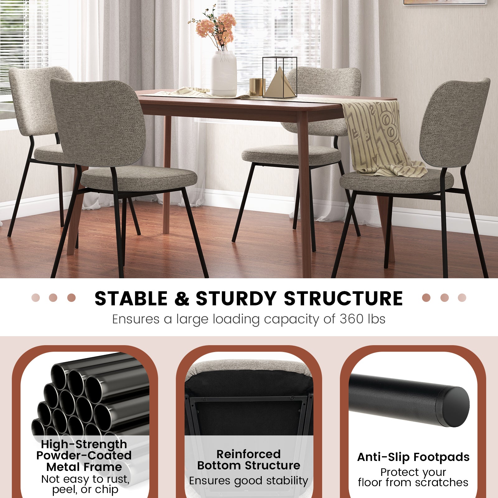 Set of 2 Modern Armless Dining Chairs with Linen Fabric-Gray