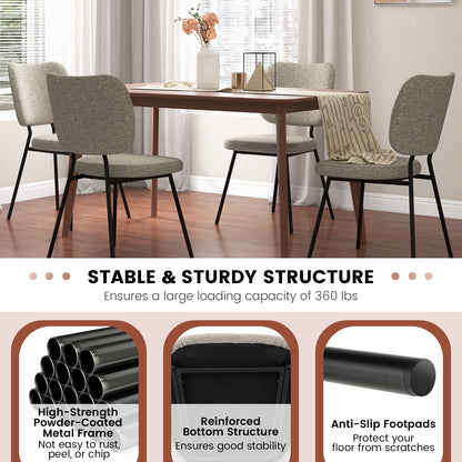 Set of 2 Modern Armless Dining Chairs with Linen Fabric-Gray