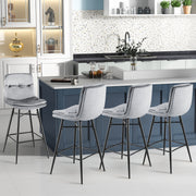 2 Pieces 29 Inch Velvet Bar Stools Set with Tufted Back and Footrests-Gray