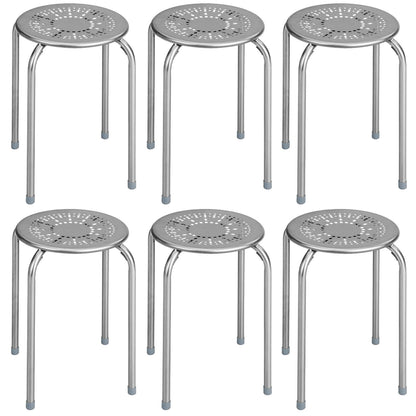 6-Pack Stackable Multifunctional Daisy Design Backless Round Metal Stool Set-Grey - Grey