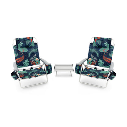 2 Packs 5-Position Outdoor Folding Backpack Beach Table Chair Reclining Chair Set-Green - Green