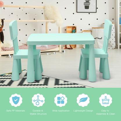 3 Pieces Toddler Multi Activity Play Dining Study Kids Table and Chair Set-Green - Green