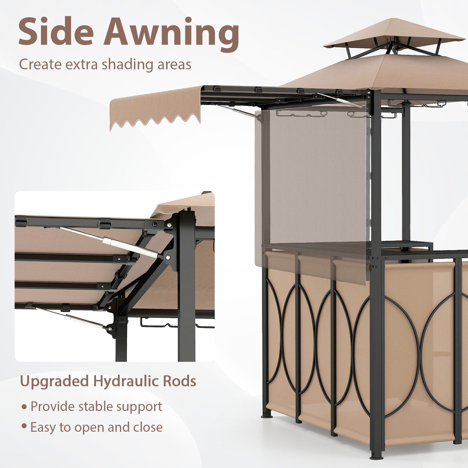 Grill Gazebo with Awning 3-Piece Outdoor BBQ Canopy Double-Tier Soft Top Barbecue Shelter-Coffee