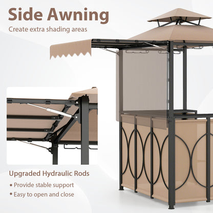 Grill Gazebo with Awning 3-Piece Outdoor BBQ Canopy Double-Tier Soft Top Barbecue Shelter-Coffee