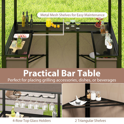 Grill Gazebo with Awning 3-Piece Outdoor BBQ Canopy Double-Tier Soft Top Barbecue Shelter-Coffee