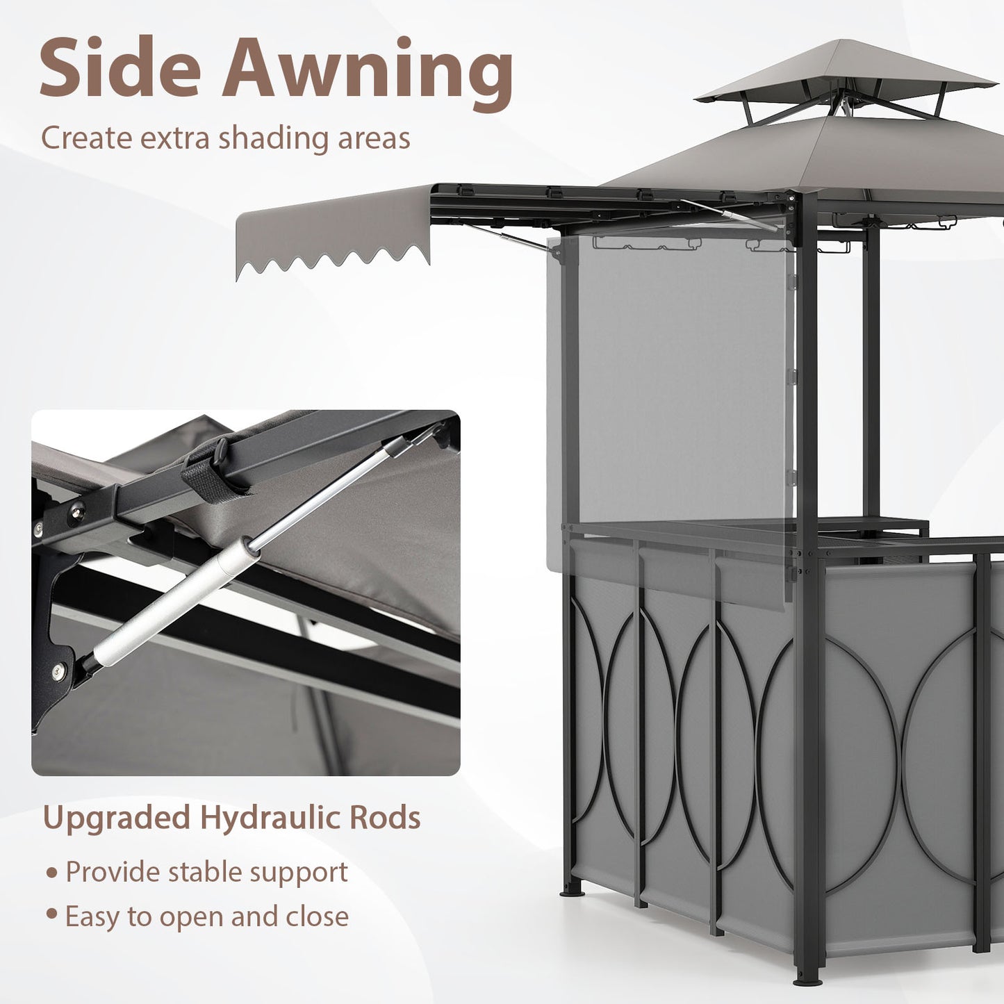 Grill Gazebo with Awning 3-Piece Outdoor BBQ Canopy Double-Tier Soft Top Barbecue Shelter-Gray