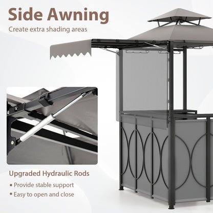Grill Gazebo with Awning 3-Piece Outdoor BBQ Canopy Double-Tier Soft Top Barbecue Shelter-Gray