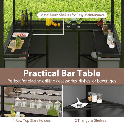 Grill Gazebo with Awning 3-Piece Outdoor BBQ Canopy Double-Tier Soft Top Barbecue Shelter-Gray