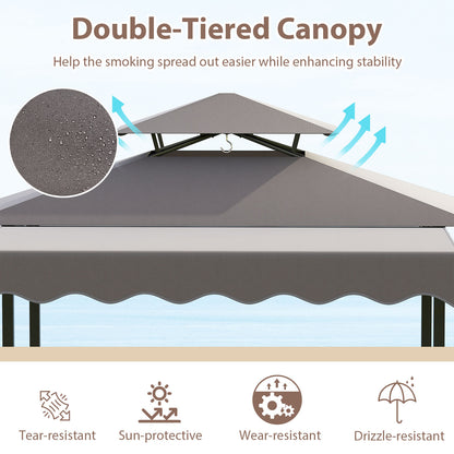 Grill Gazebo with Awning 3-Piece Outdoor BBQ Canopy Double-Tier Soft Top Barbecue Shelter-Gray
