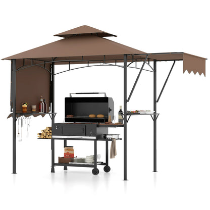 13 x 5 Feet Grill Gazebo with Dual Side Awnings and 2 Shelves Adjustable Shadow