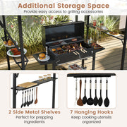 13 x 5 Feet Grill Gazebo with Dual Side Awnings and 2 Shelves Adjustable Shadow-Coffee