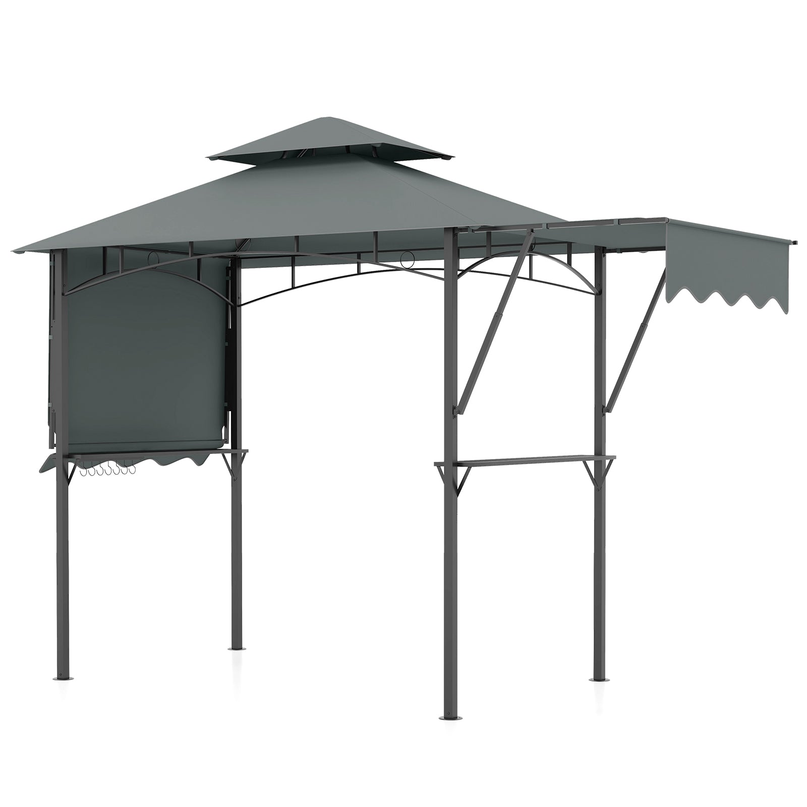 13 x 5 Feet Grill Gazebo with Dual Side Awnings and 2 Shelves Adjustable Shadow-Coffee - Gray