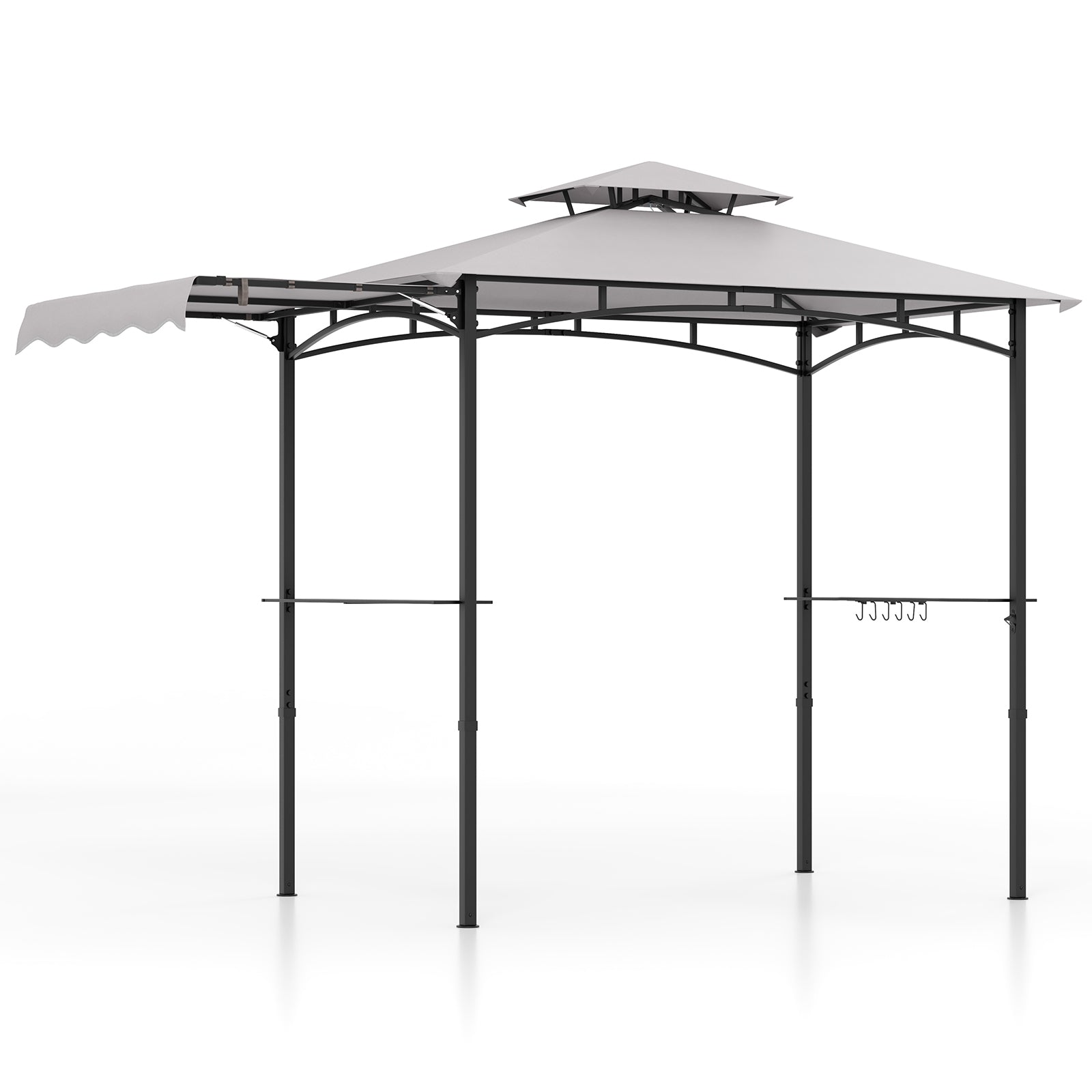11 x 5 FT Grill Gazebo with Side Awning and Double-Tiered Top-Beige - Gray