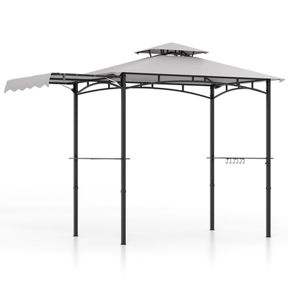 11 x 5 FT Grill Gazebo with Side Awning and Double-Tiered Top-Beige - Gray