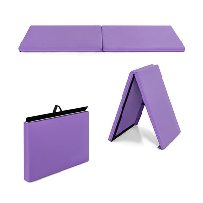 6 x 2 Feet Folding Gymnastic Mat with Carrying Handles for Yoga-Purple - Purple