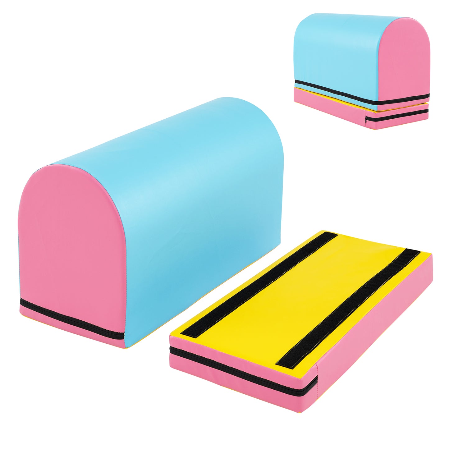 Gymnastics Vaulting Box with Detachable Mat Carrying Handle for Kids-Blue