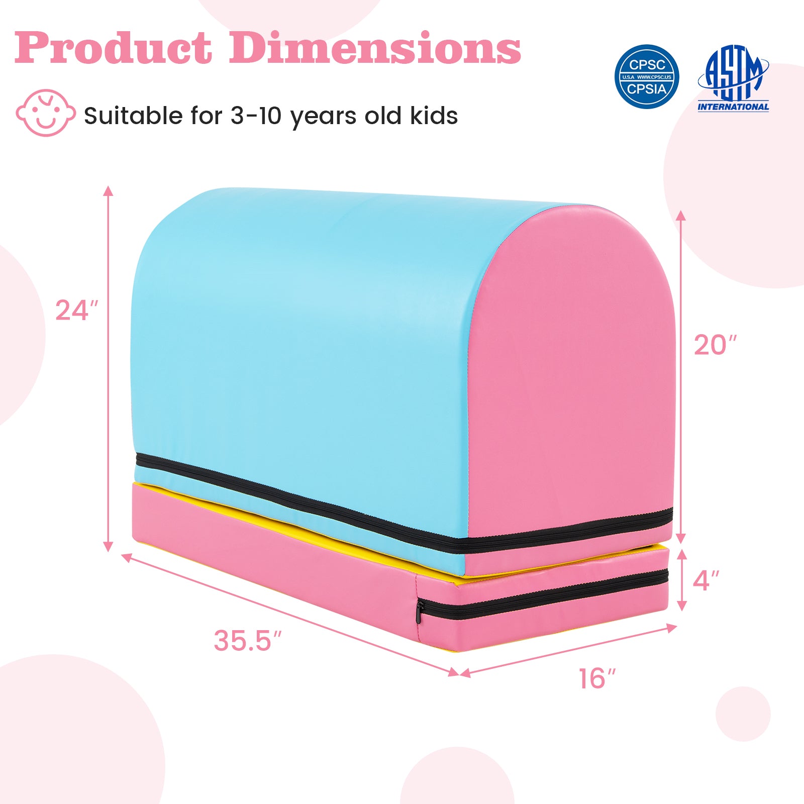 Gymnastics Vaulting Box with Detachable Mat Carrying Handle for Kids-Blue