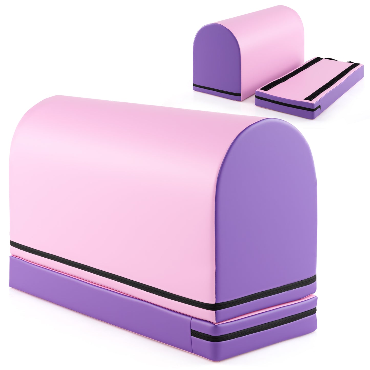 Gymnastics Vaulting Box with Detachable Mat Carrying Handle for Kids-Purple