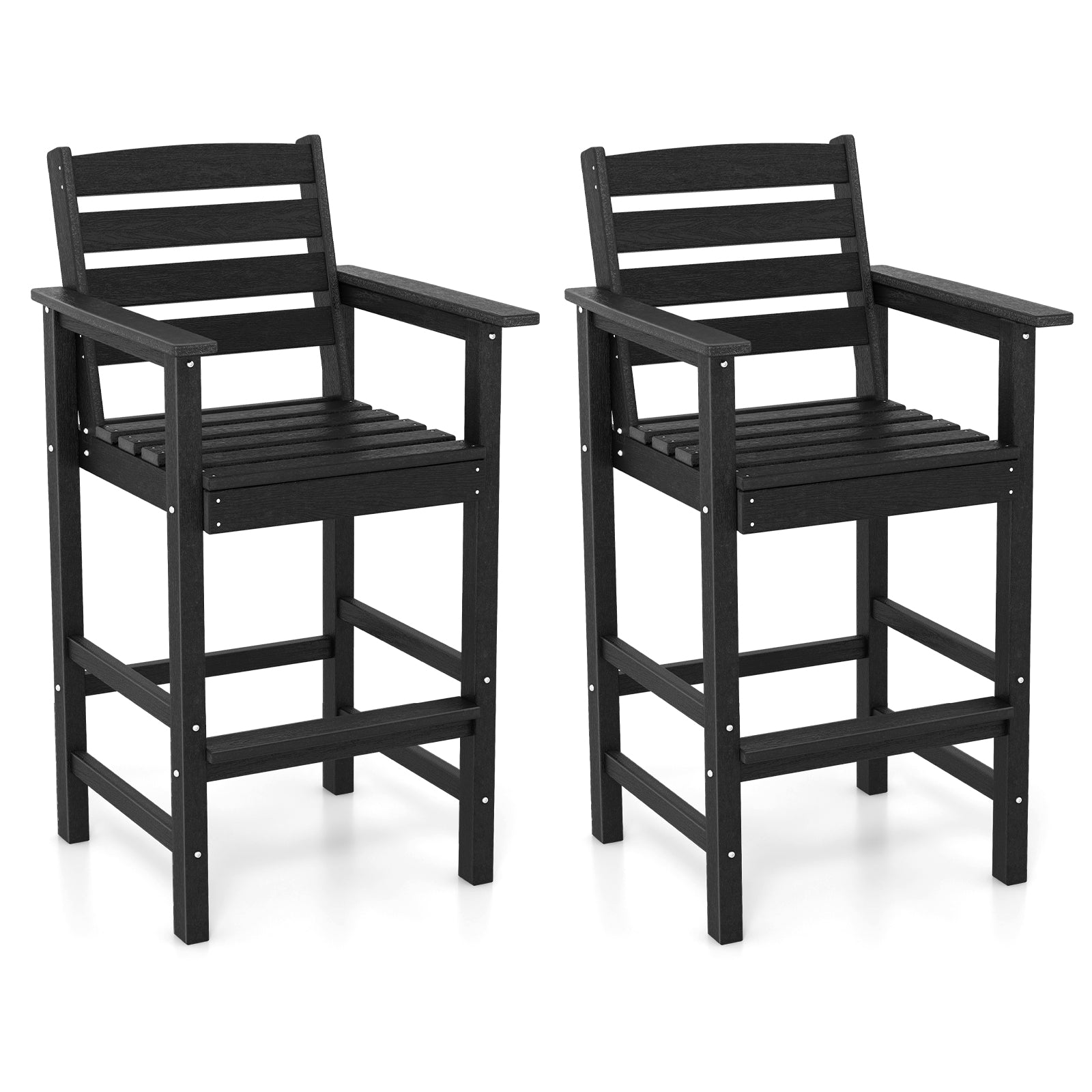 Patio HDPE Adirondack Bar Chairs Set of 2 with Wide Armrests-Brown - Black