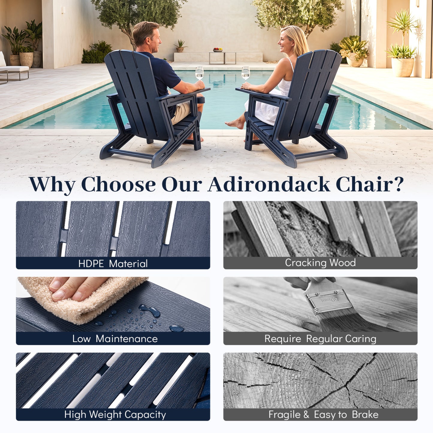 HDPE Adirondack Chair with Realistic Wood Grain