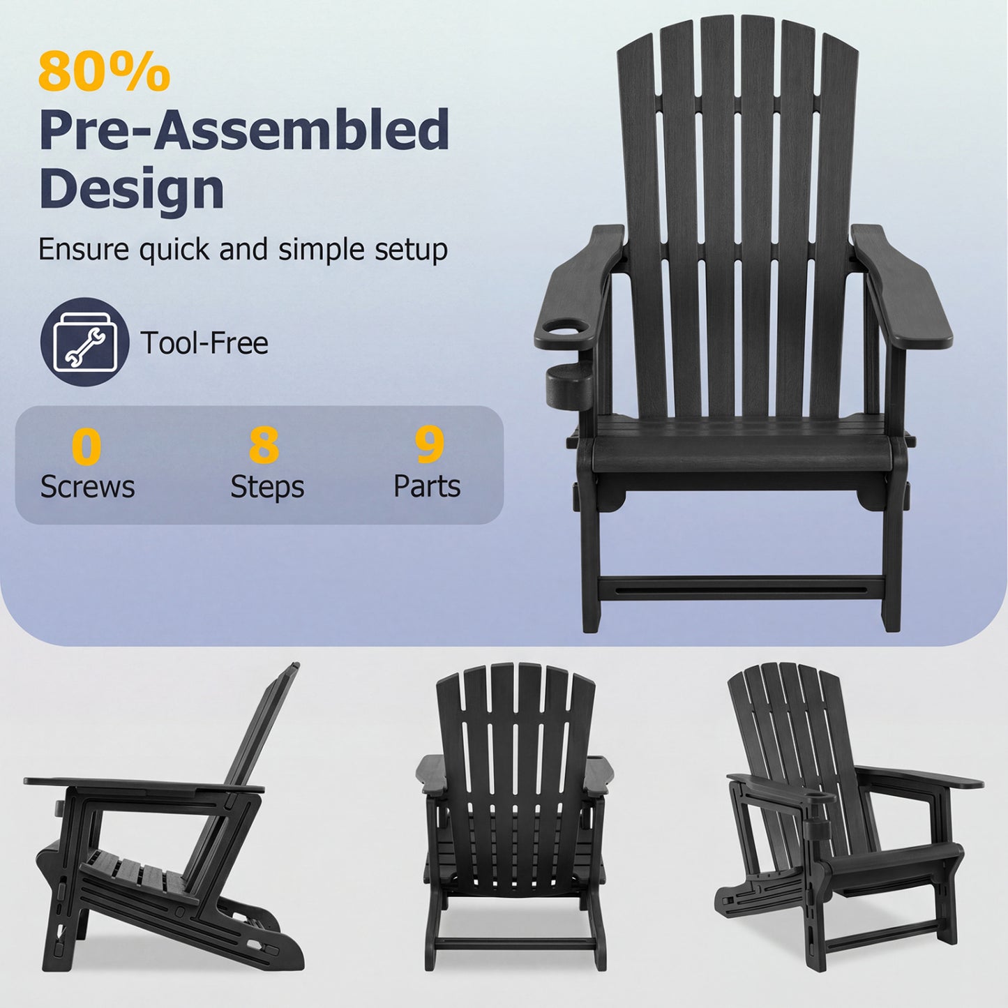 HDPE Adirondack Chair with Cup Holder - Weather Resistant
