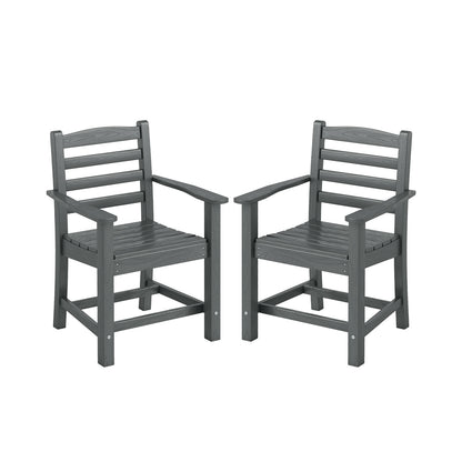 HDPE All Weather Patio Dining Chairs Set of 2 with Wide Armrests-Gray