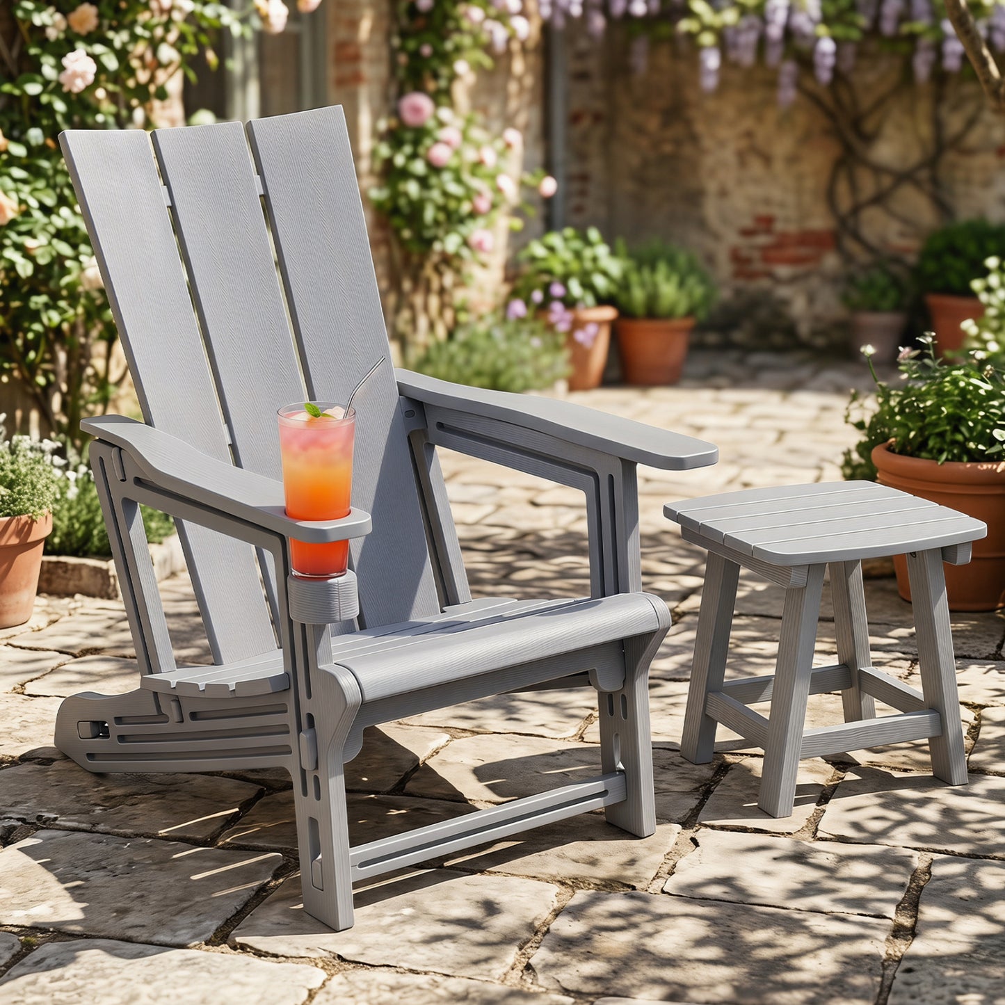 Adirondack Chair with Cup Holder - HDPE Outdoor Seating