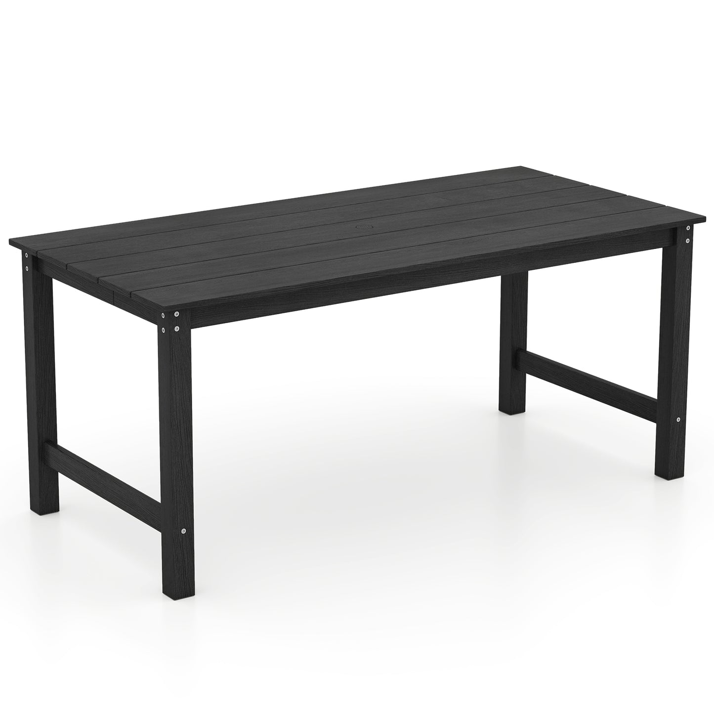 HDPE Outdoor Dining Table for 6 Person with Wood-Like Tabletop and Umbrella Hole-Black