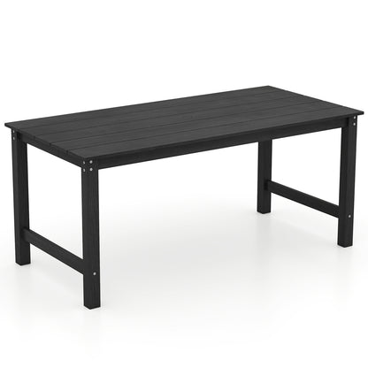 HDPE Outdoor Dining Table for 6 Person with Wood-Like Tabletop and Umbrella Hole-Black