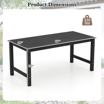 HDPE Outdoor Dining Table for 6 Person with Wood-Like Tabletop and Umbrella Hole-Black