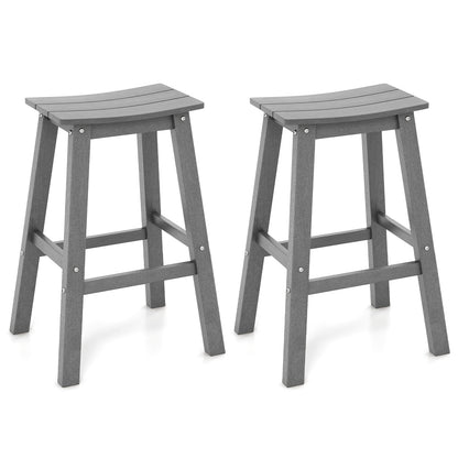 29 Inch HDPE Patio Bar Stool Set of 2 Armless Saddle Stools-Gray - Gray