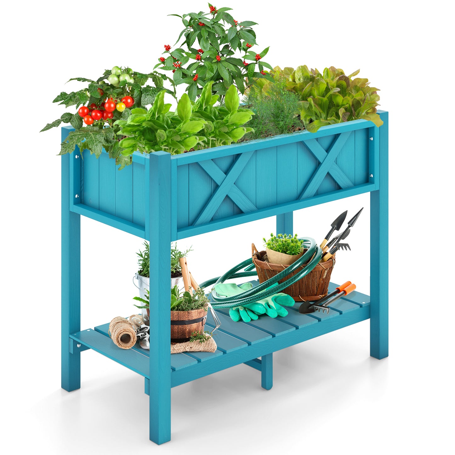 HIPS Raised Garden Bed Poly Wood Elevated Planter Box-Blue - Blue