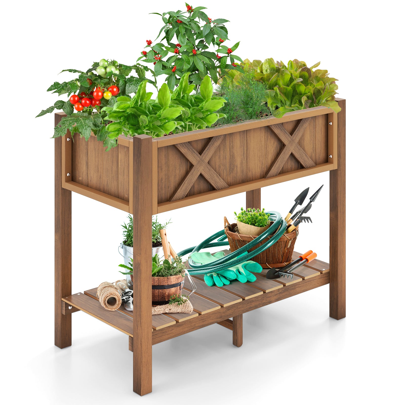 HIPS Raised Garden Bed Poly Wood Elevated Planter Box-Blue - Coffee