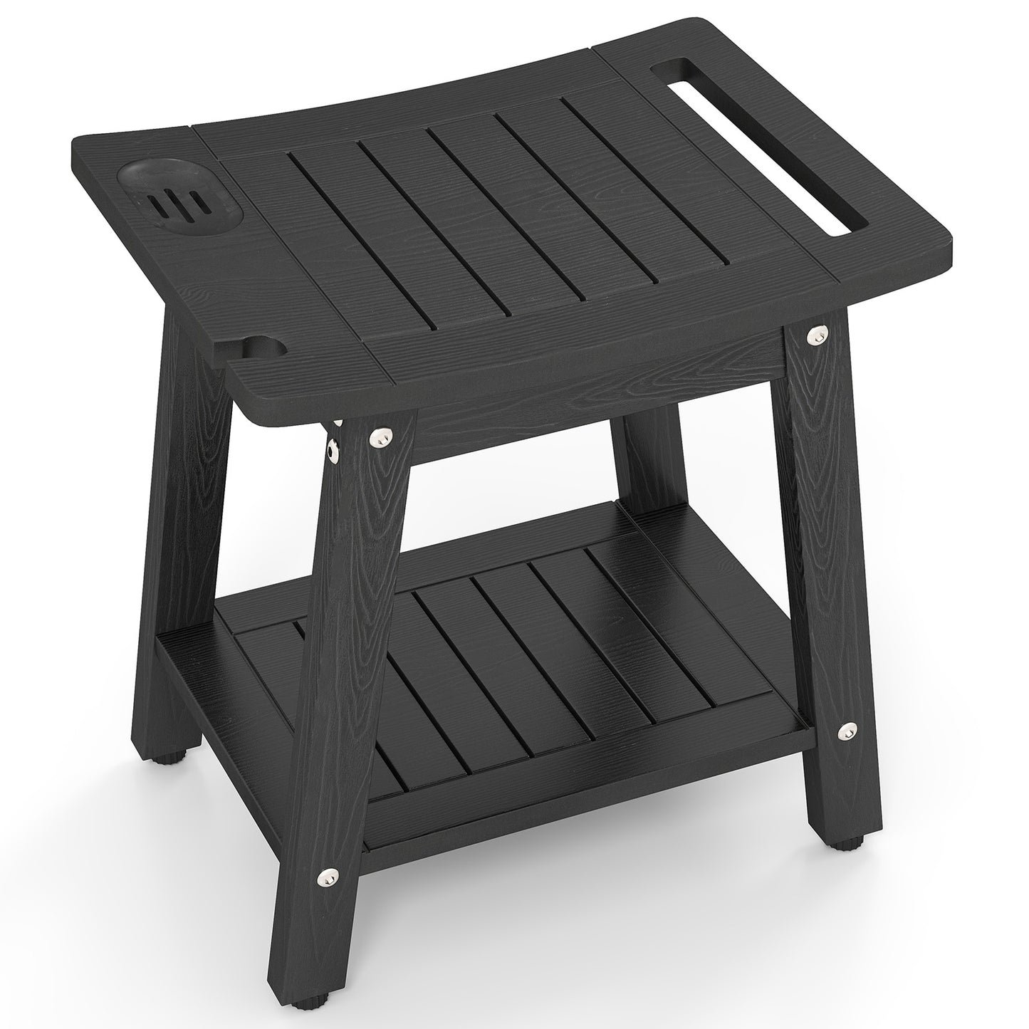 HIPS Shower Bench Seat with Handle Shower Head-Black - Black
