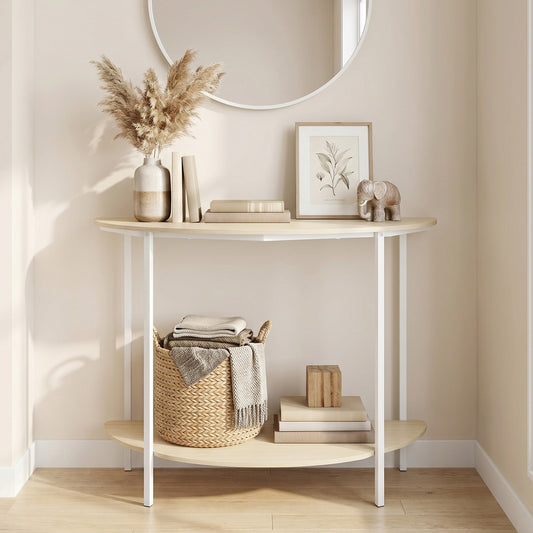 Half Moon Console Table 40 inch 2-Tier Entryway Table with Storage Shelf