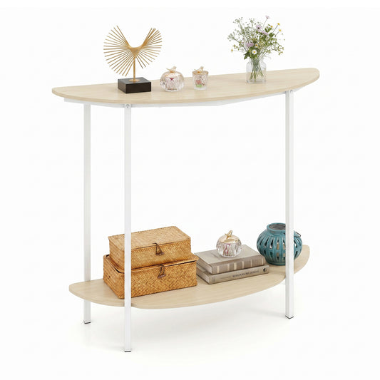 Half Moon Console Table 40 inch 2-Tier Entryway Table with Storage Shelf