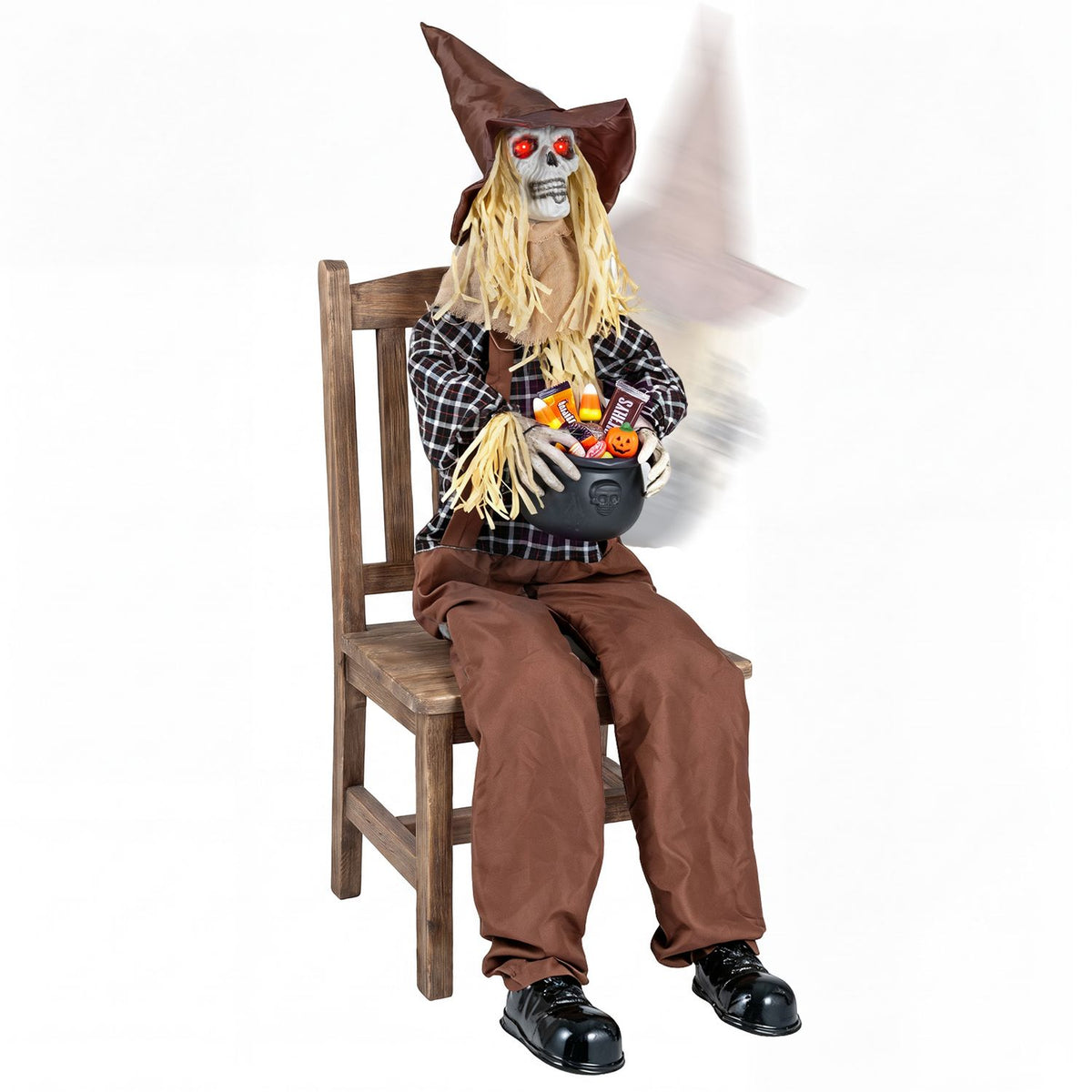 Halloween Animatronic Sitting Scarecrow with Candy Bowl