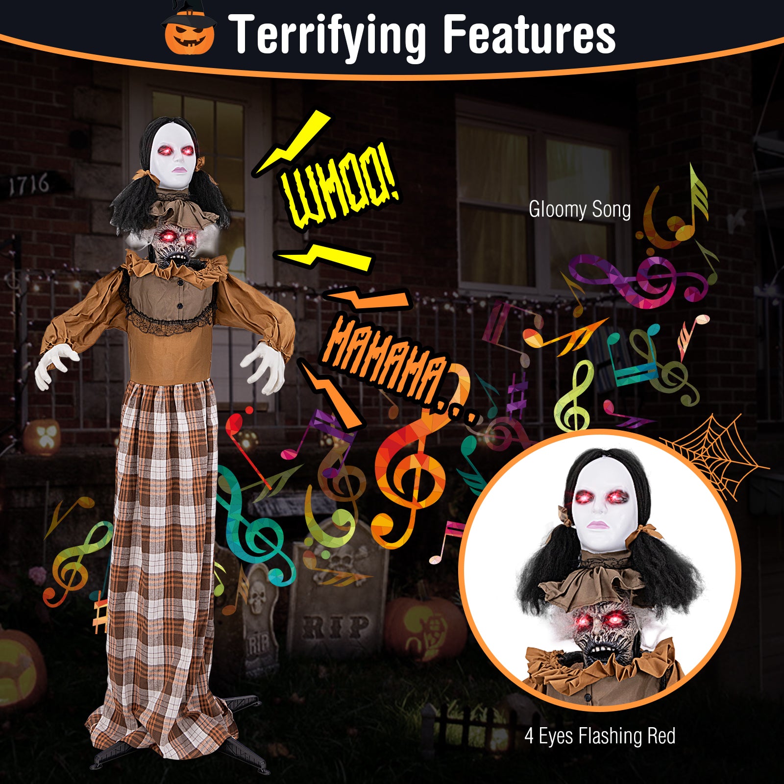 Halloween Animatronic Haunted Woman with Pop Up Head and Control Button