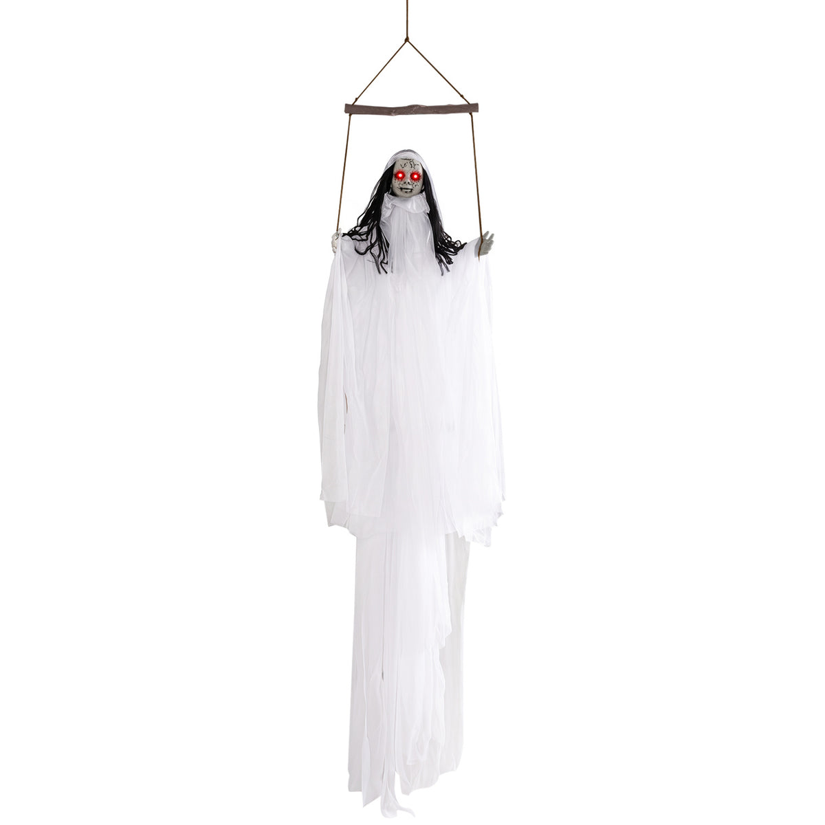 Hanging Ghost Girl Prop with Light-Up Eyes and Sound Effects