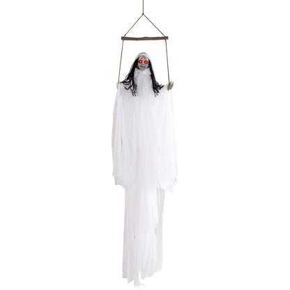 Hanging Ghost Girl Prop with Light-Up Eyes and Sound Effects