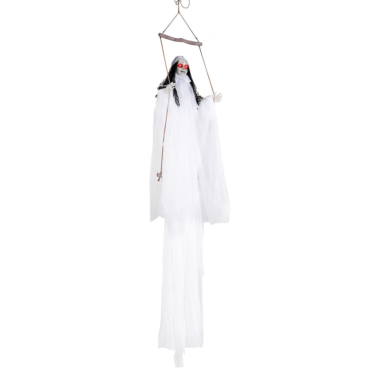Hanging Ghost Girl Prop with Light-Up Eyes and Sound Effects