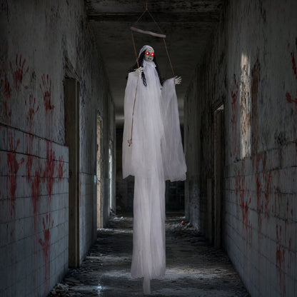 Hanging Ghost Girl Prop with Light-Up Eyes and Sound Effects