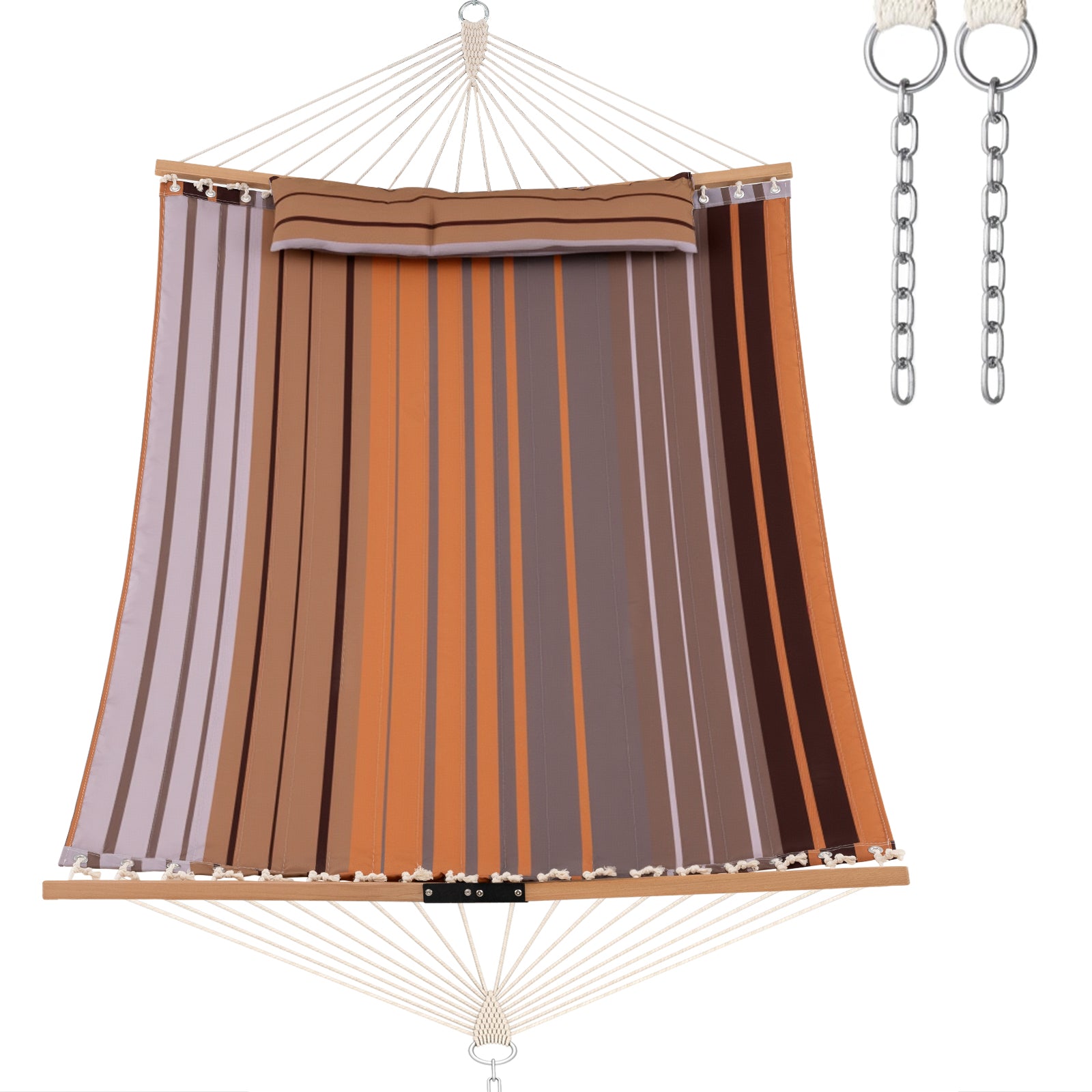 Patio Hammock Foldable Portable Swing Chair Bed with Detachable Pillow-Blue - Brown