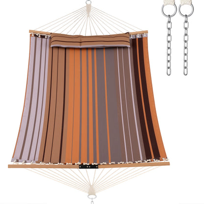Patio Hammock Foldable Portable Swing Chair Bed with Detachable Pillow-Blue - Brown