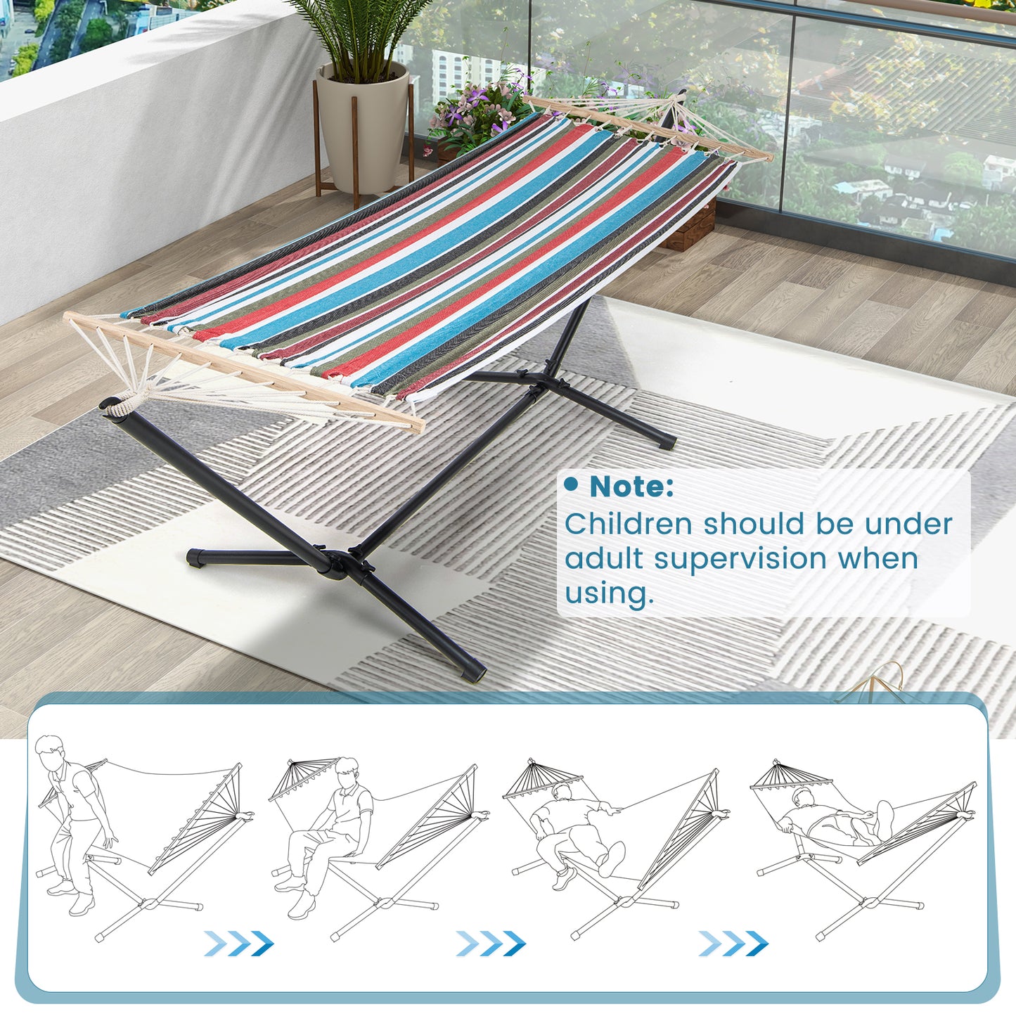 Hammock with Stand and Carrying Case-Multicolor