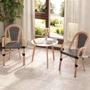 Hand-Woven PE Wicker Outdoor French Bistro Chairs Set of 2-Black