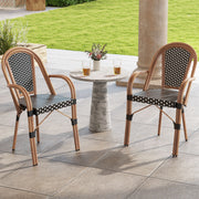 Hand-Woven PE Wicker Outdoor French Bistro Chairs Set of 2-Black