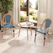 Hand-Woven PE Wicker Outdoor French Bistro Chairs Set of 2-Blue