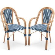 Hand-Woven PE Wicker Outdoor French Bistro Chairs Set of 2-Blue
