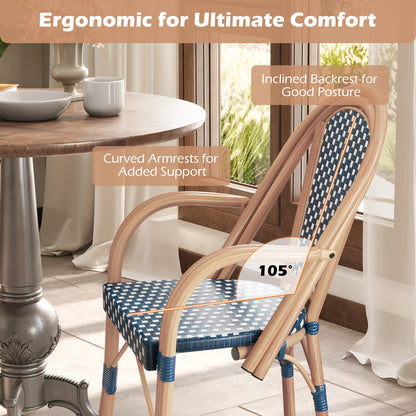 Hand-Woven PE Wicker Outdoor French Bistro Chairs Set of 2